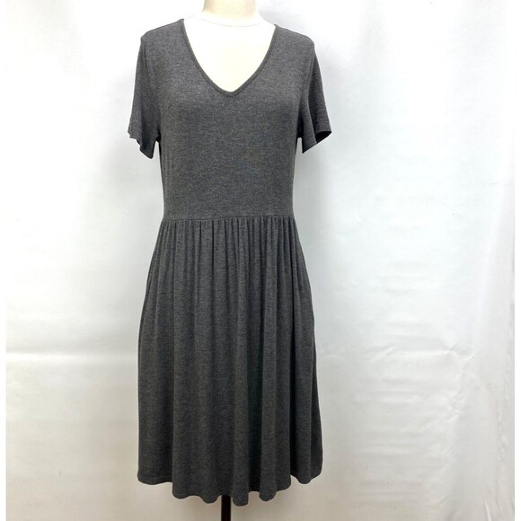 DB Moon Womans Gray Knit Dress Medium Fit N Flare Pockets Boho Peasant Casual - Picture 1 of 12
